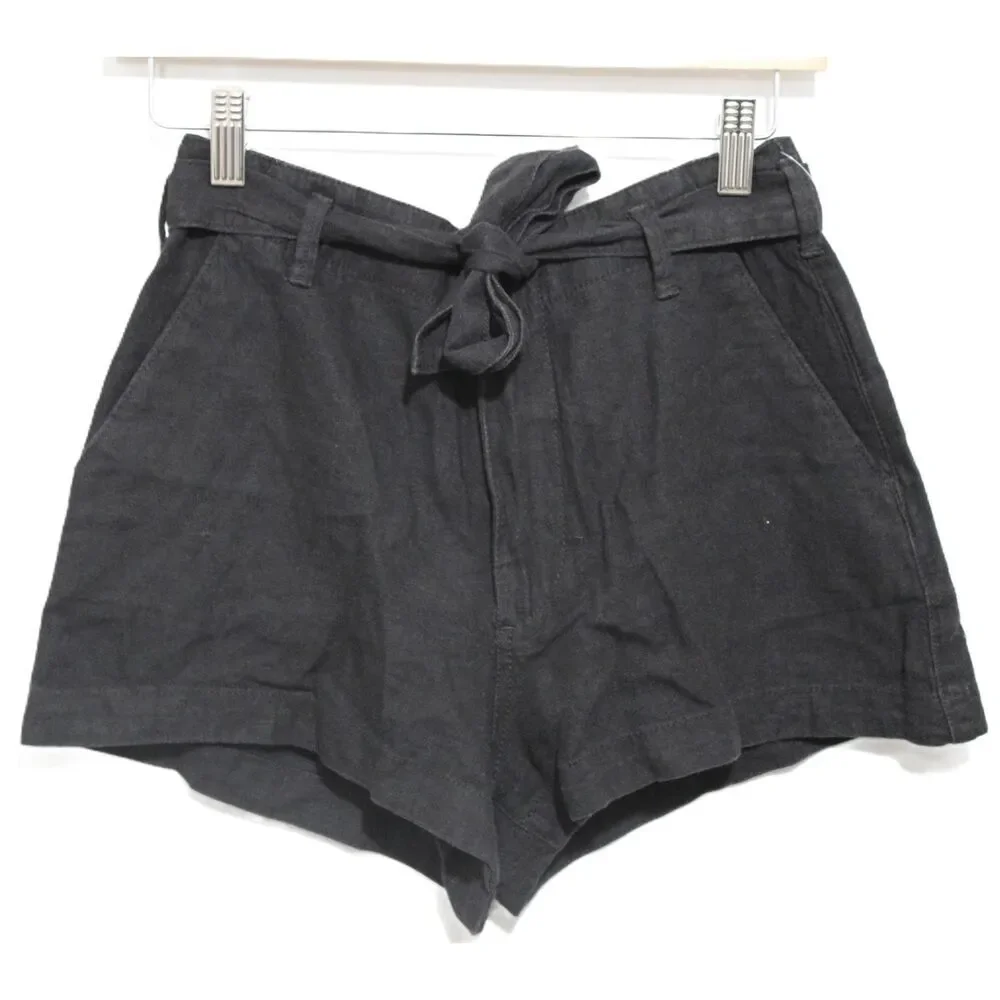 Womens Abercrombie & Fitch Black Linen High Waisted Paperbag Shorts Size XS